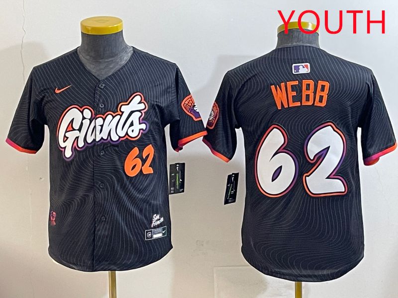 Youth San Francisco Giants #62 Webb Black Joint Name 2025 Nike MLB Jersey style 6->youth mlb jersey->Youth Jersey